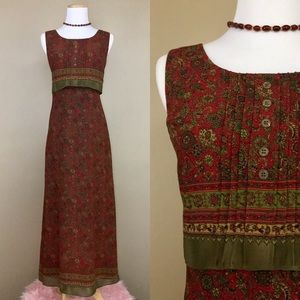 Vintage 90s CDC Empire Waist Boho Print Maxi Dress